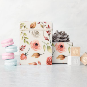 Papel De Regalo Patrón de las flores de color de agua de terracota