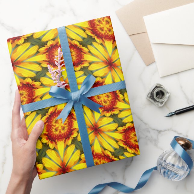 Papel De Regalo Patrón de las flores doradas (Regalar)