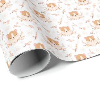 Papel De Regalo Patrón de las flores rosadas y la cara de los hams