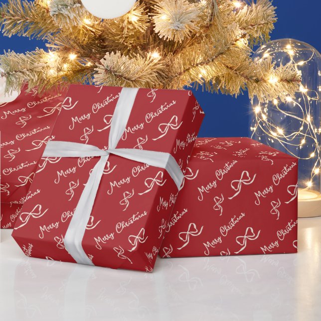 Papel De Regalo Patrón de lazo de Navidad rojo beige (Vacaciones)