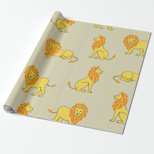 Papel De Regalo Patrón de león dibujado a mano sin foco. Grupo tra