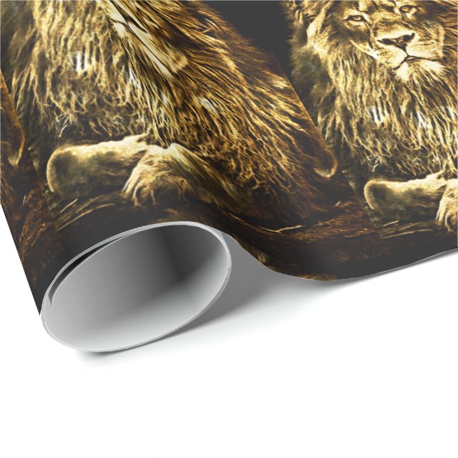Papel De Regalo Patrón de Leones de Oro Majestuoso (Esquina del rollo)