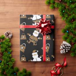 Papel De Regalo Patrón De Leopard Santa Purse En Negro