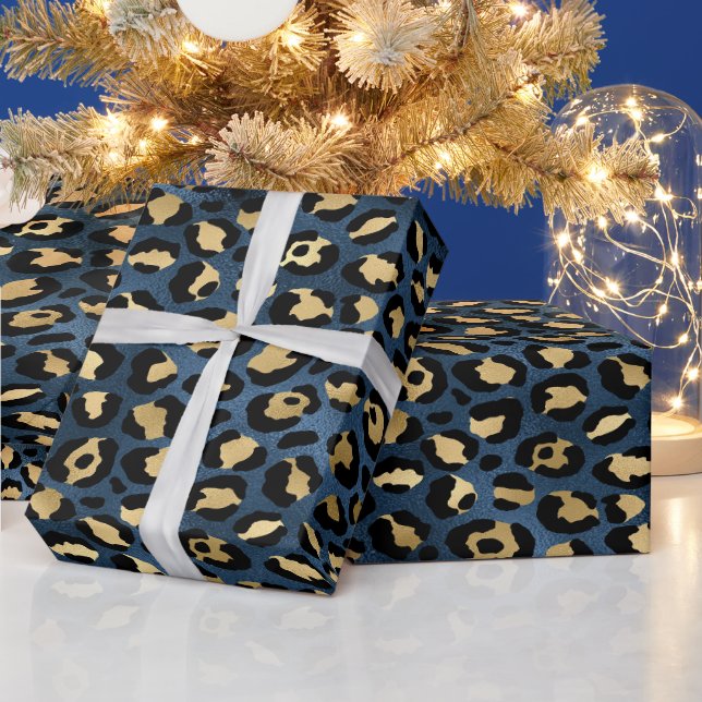 Papel De Regalo Patrón de Leopardo Azul Dorado (Vacaciones)