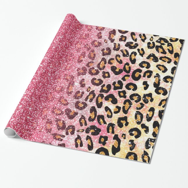 Papel De Regalo Patrón de leopardo del Purpurina rosa Glam (Desenrollado)