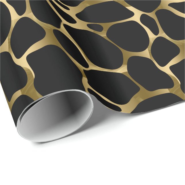 Papel De Regalo Patrón De Leopardo Del Resumen Del Negro Y El Oro (Esquina del rollo)