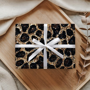 Papel De Regalo Patrón de leopardo negro marrón dorado con brillo