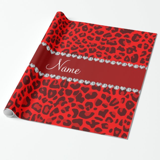 Papel De Regalo Patrón de leopardo rojo de neón con nombre persona (Desenrollado)