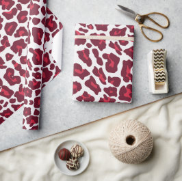 Papel De Regalo Patrón de Leopardo Rojo de Vino