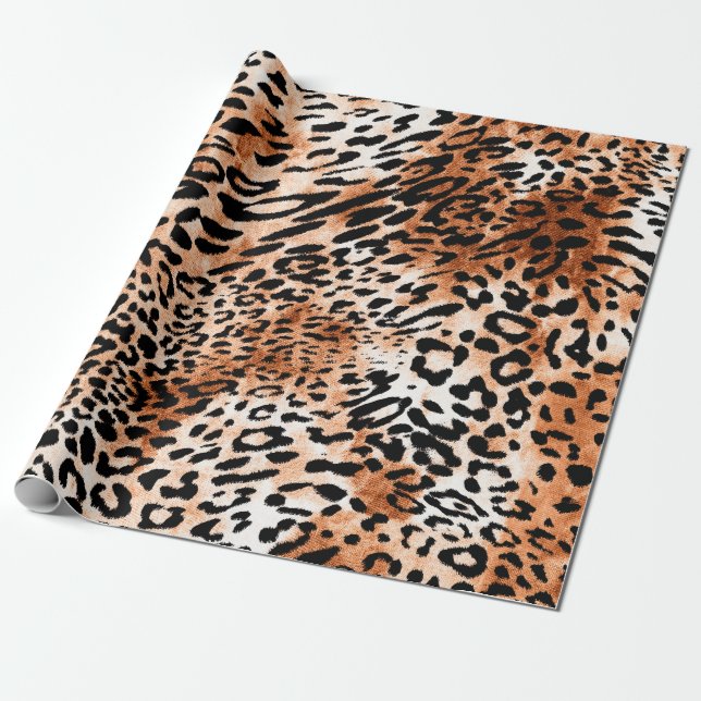 Papel De Regalo Patrón de leopardo sin foco, huella animal african (Desenrollado)