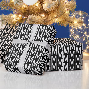 Papel De Regalo Patrón de letra monograma del personalizado blanc
