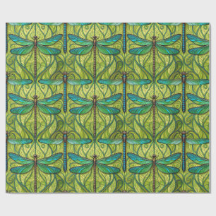 Papel De Regalo Patrón de libélula repetido en verde 