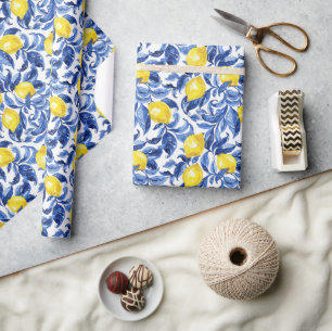 Papel De Regalo Patrón de limón acuarela azul