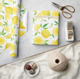 Papel De Regalo Patrón de limón acuarela cítrico de verano