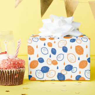 Papel De Regalo Patrón de limón azul y Naranja juguetón con tema d