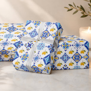 Papel De Regalo Patrón de limón country francés azul