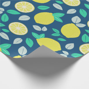 Papel De Regalo Patrón de limón de verano en azul marino