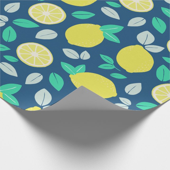 Papel De Regalo Patrón de limón de verano en azul marino (Esquina)