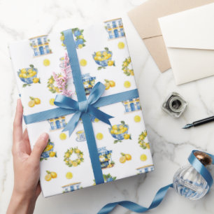 Papel De Regalo Patrón de limón de verano mediterráneo