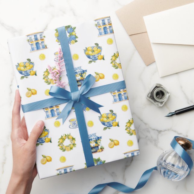 Papel De Regalo Patrón de limón de verano mediterráneo (Regalar)