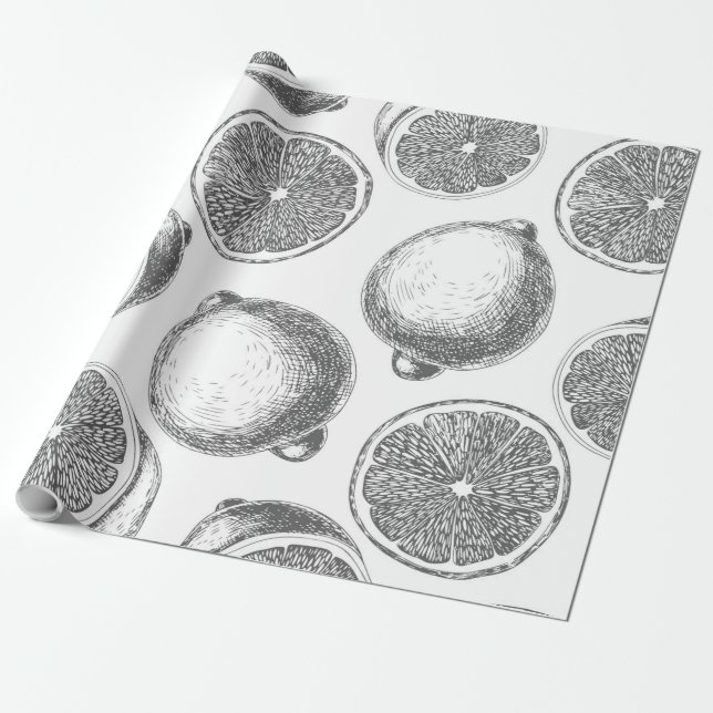 Papel De Regalo Patrón de limón dibujado a mano (Desenrollado)