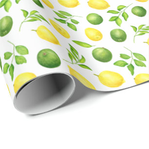 Papel De Regalo Patrón de limón y vegetación de color de agua vint