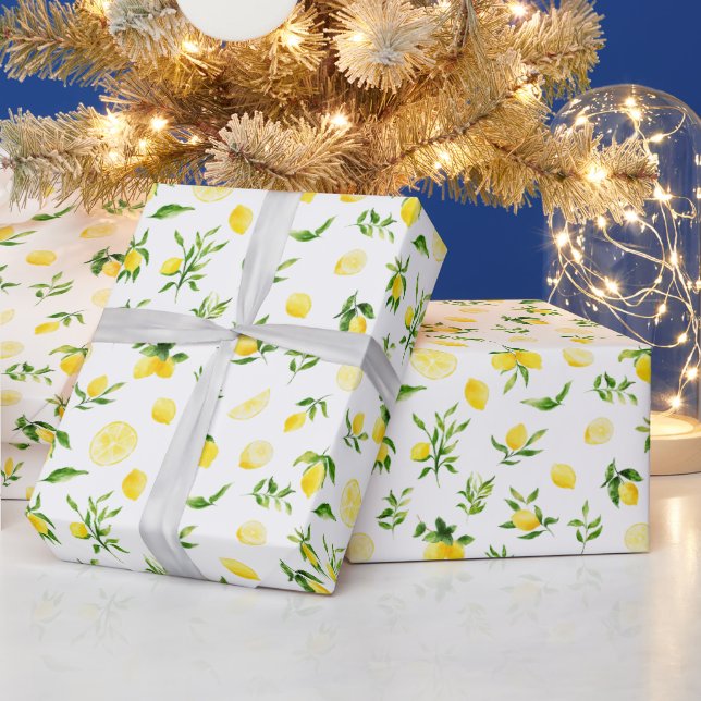 Papel De Regalo Patrón de limones y follaje (Vacaciones)