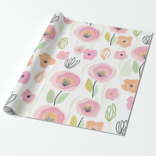 Papel De Regalo Patrón de línea floral abstracto moderno (2)