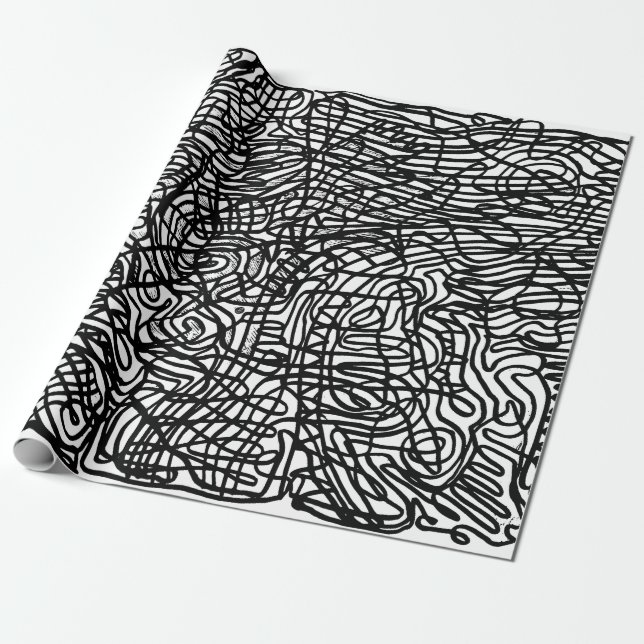 Papel De Regalo Patrón de líneas blancas y negras abstractas (Desenrollado)