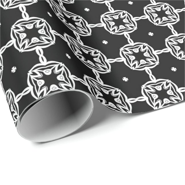 Papel De Regalo Patrón de líneas de Mandala en blanco y negro 10 (Esquina del rollo)