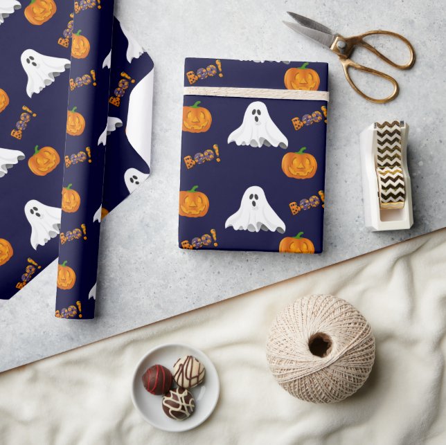 Papel De Regalo Patrón de linterna de Jack O' Ghost de Halloween (Artesanía)