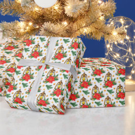 Papel De Regalo Patrón de linterna de Navidad Poinsettia Ramas de 