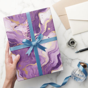Papel De Regalo Patrón de líquido de mármol morado y dorado