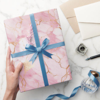 Papel De Regalo Patrón de líquido de mármol rosa y dorado