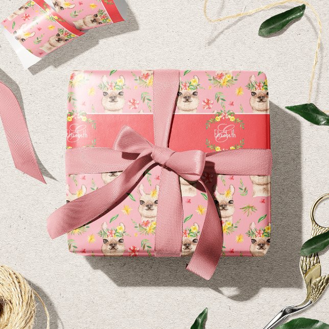Papel De Regalo Patrón de Llama Rosa Cuta para Niñas Pequeñas (Subido por el creador)