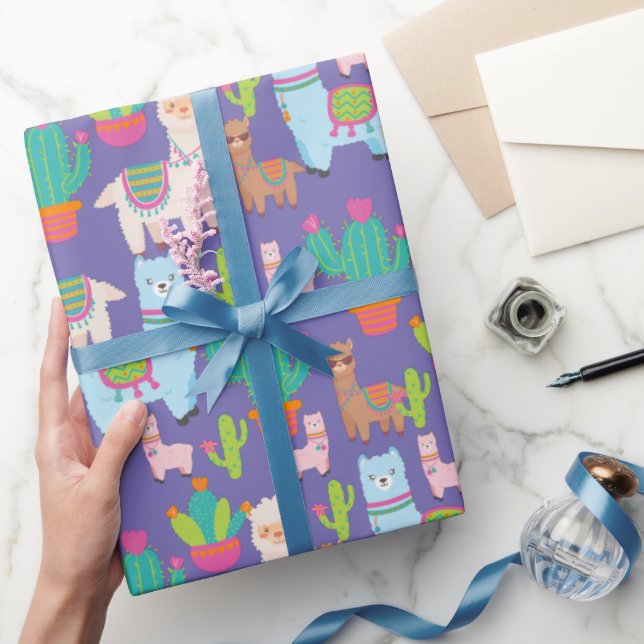 Papel De Regalo Patrón de Llama y Cactus coloridos (Regalar)