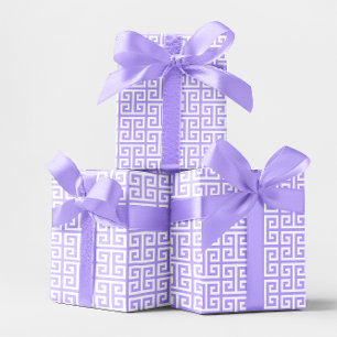 Papel De Regalo Patrón de llave griega de lavanda y blanco