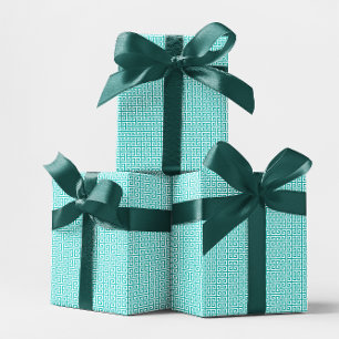 Papel De Regalo Patrón de llave griega turquesa y blanco