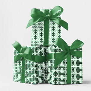 Papel De Regalo Patrón de llave griega verde bosque y blanco