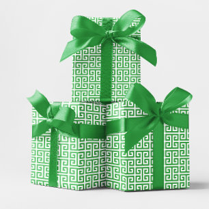 Papel De Regalo Patrón de llave griega verde y blanco Kelly