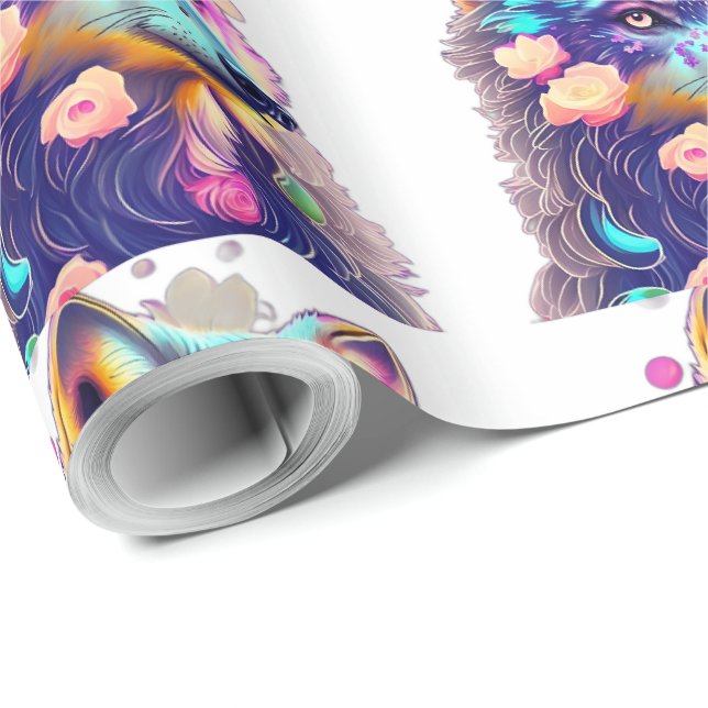 Papel De Regalo Patrón de lobo para alegrar (Esquina del rollo)