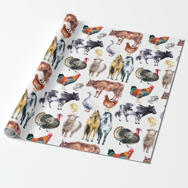 Papel De Regalo Patrón de los animales de granja acuática (Desenrollado)