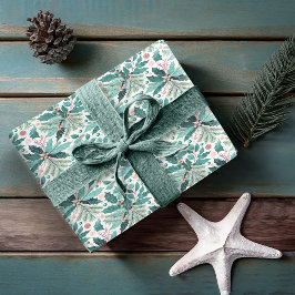 Papel De Regalo Patrón de los Navidades verde azulados Holly Berri