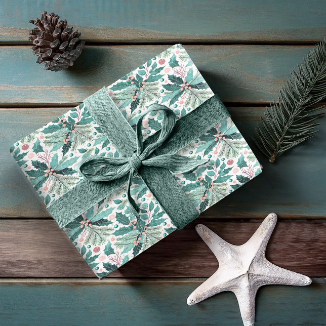 Papel De Regalo Patrón de los Navidades verde azulados Holly Berri (Subido por el creador)