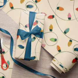 Papel De Regalo Patrón de luces de Navidad retro vintage