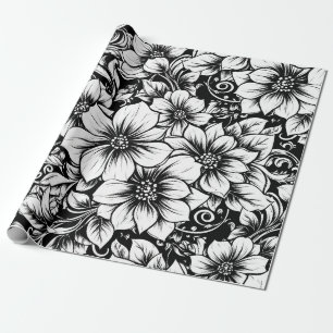 Papel De Regalo Patrón de lujo floral monocromo chic (1)