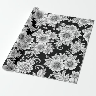 Papel De Regalo Patrón de lujo floral monocromo chic (2)