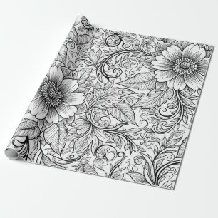 Papel De Regalo Patrón de lujo floral monocromo chic (3)
