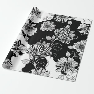 Papel De Regalo Patrón de lujo floral monocromo chic (4)
