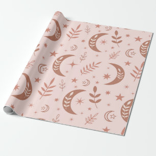 Papel De Regalo Patrón de Luna Boho Marrón Terroso